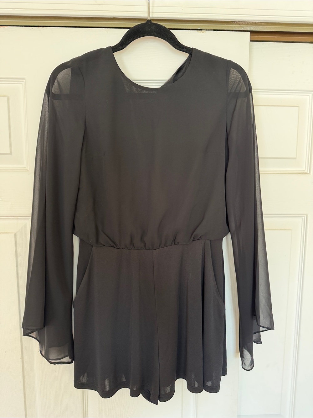 Topshop Black Sheer Long-Sleeve Romper
